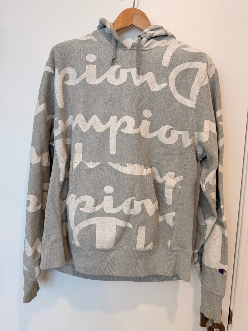 Champion Gray Allover Logo Men’s Hoodie